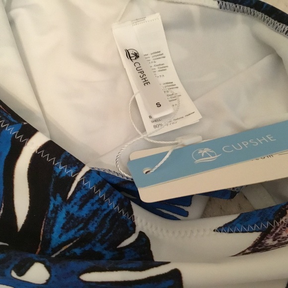 Cupshe blue and yellow leaf print high waist bikini bottoms - Picture 8 of 10